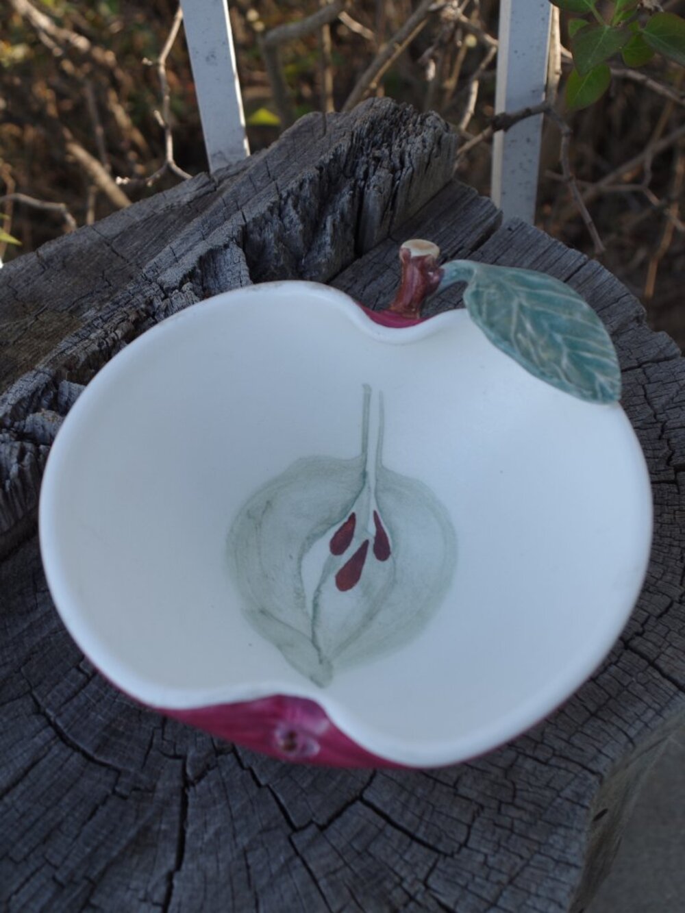 Vintage Pottery Art Apple Bowl